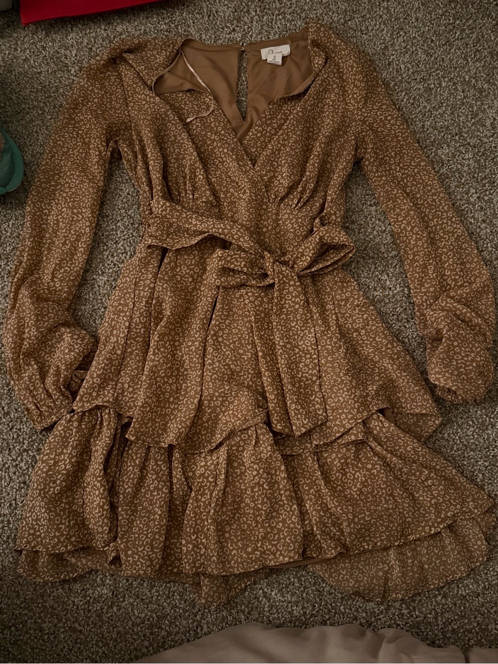 Women’s Brown Tiered Wrap Dress with Belt